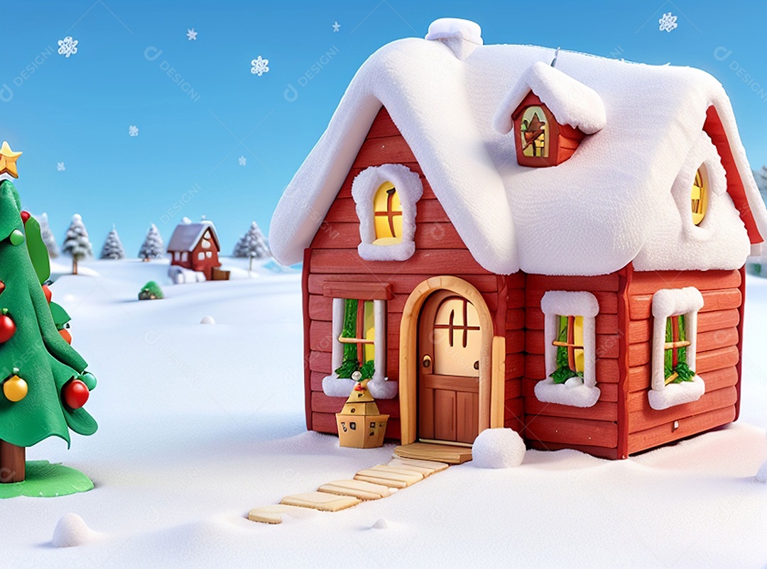 Ilustração casa decorada para natal