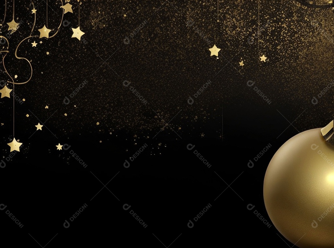 Fundo escuro com decorações douradas de natal