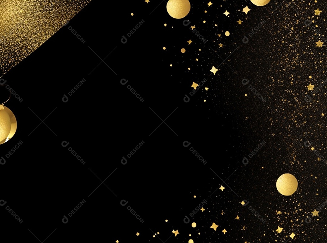 Fundo escuro com decorações douradas de natal