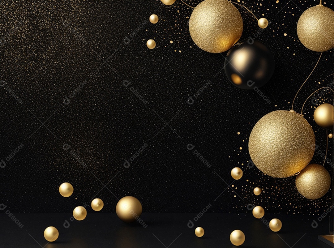 Fundo escuro com decorações douradas de natal