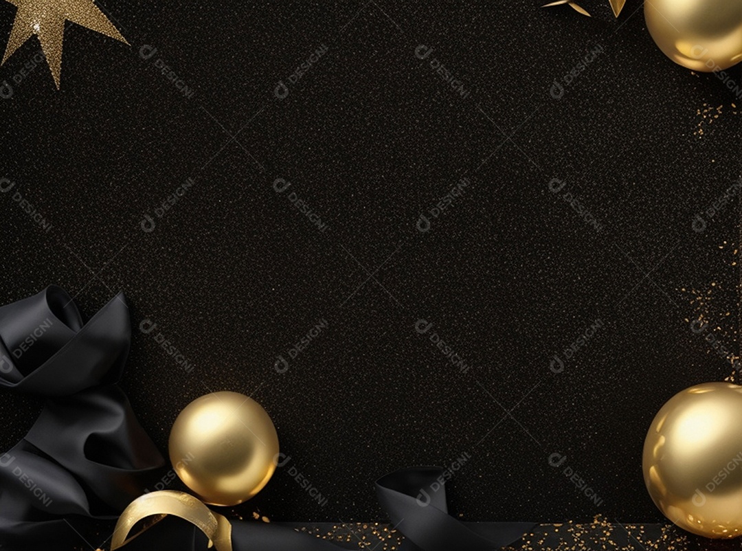 Fundo escuro com decorações douradas de natal