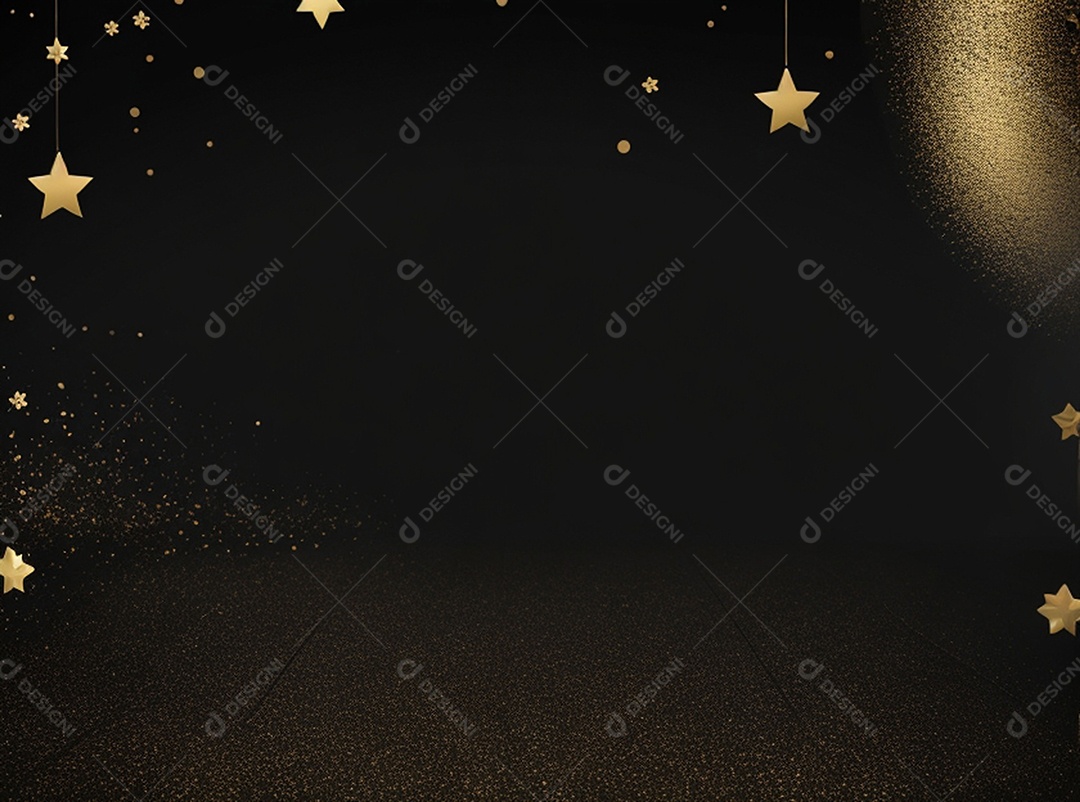 Fundo escuro com decorações douradas de natal