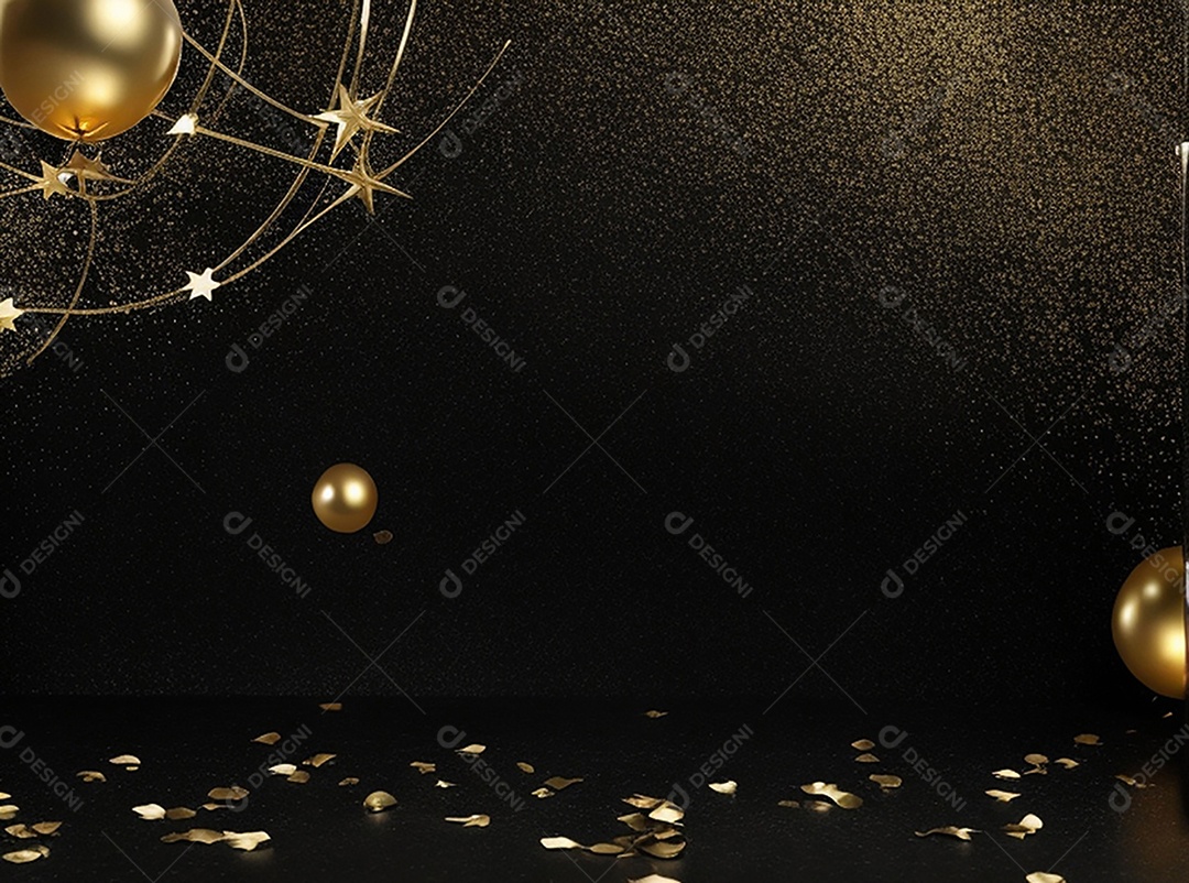 Fundo escuro com decorações douradas de natal