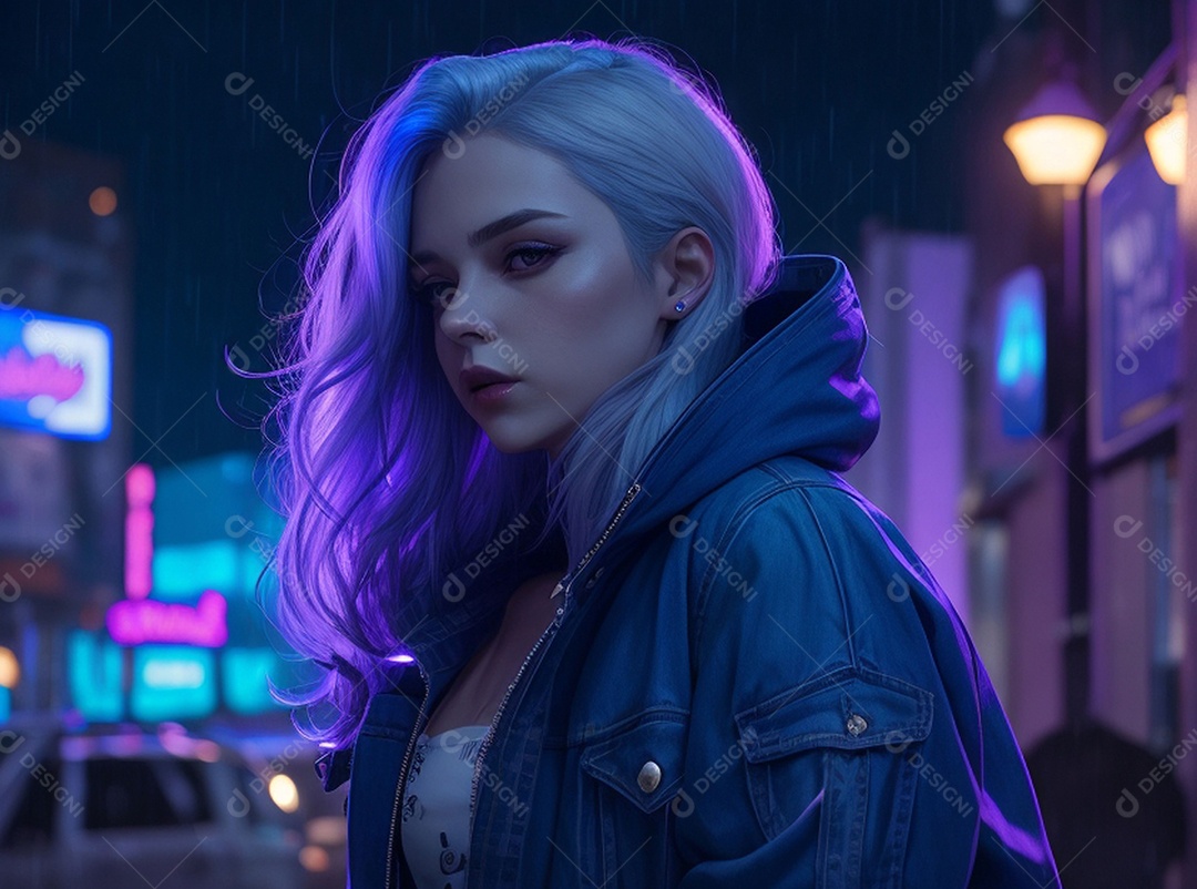 Ilustração garota jovem em luzes neon