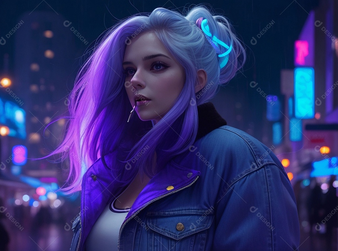 Ilustração garota jovem em luzes neon