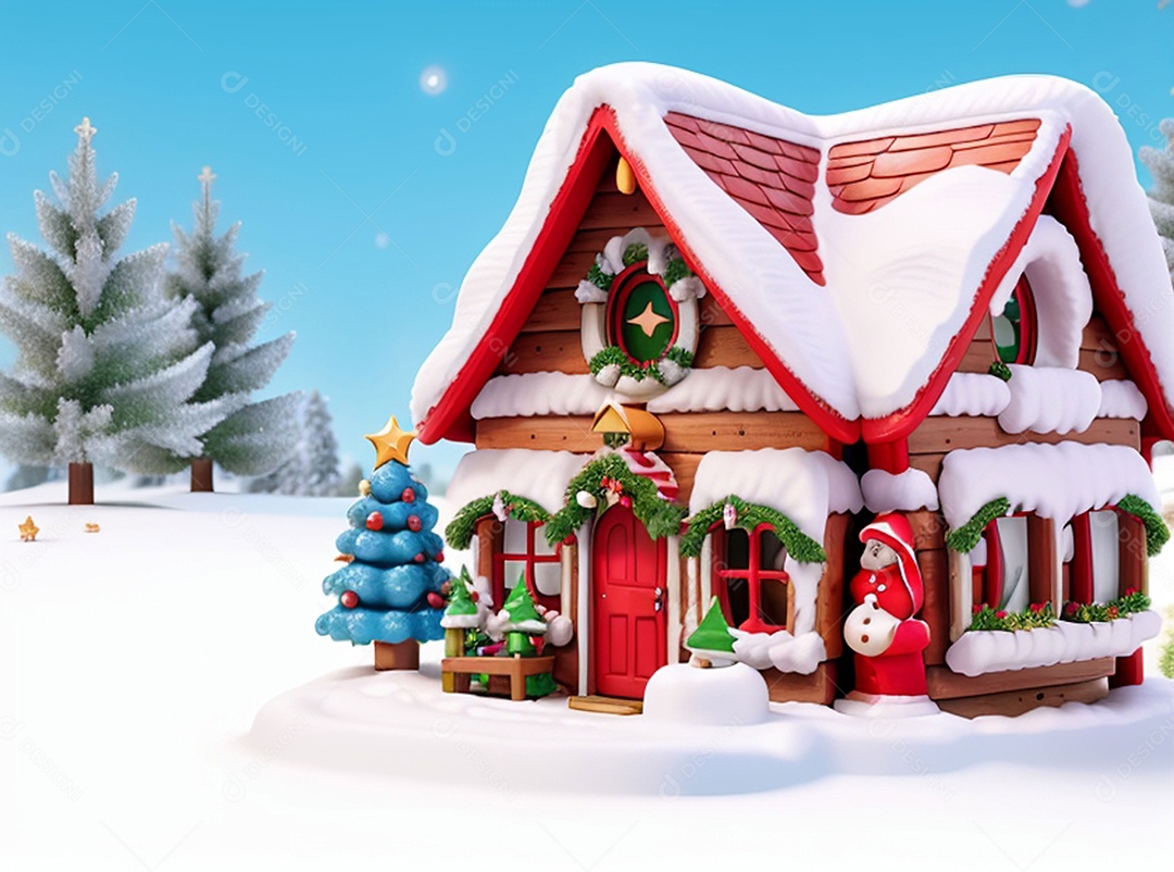 Ilustração casa decorada para natal