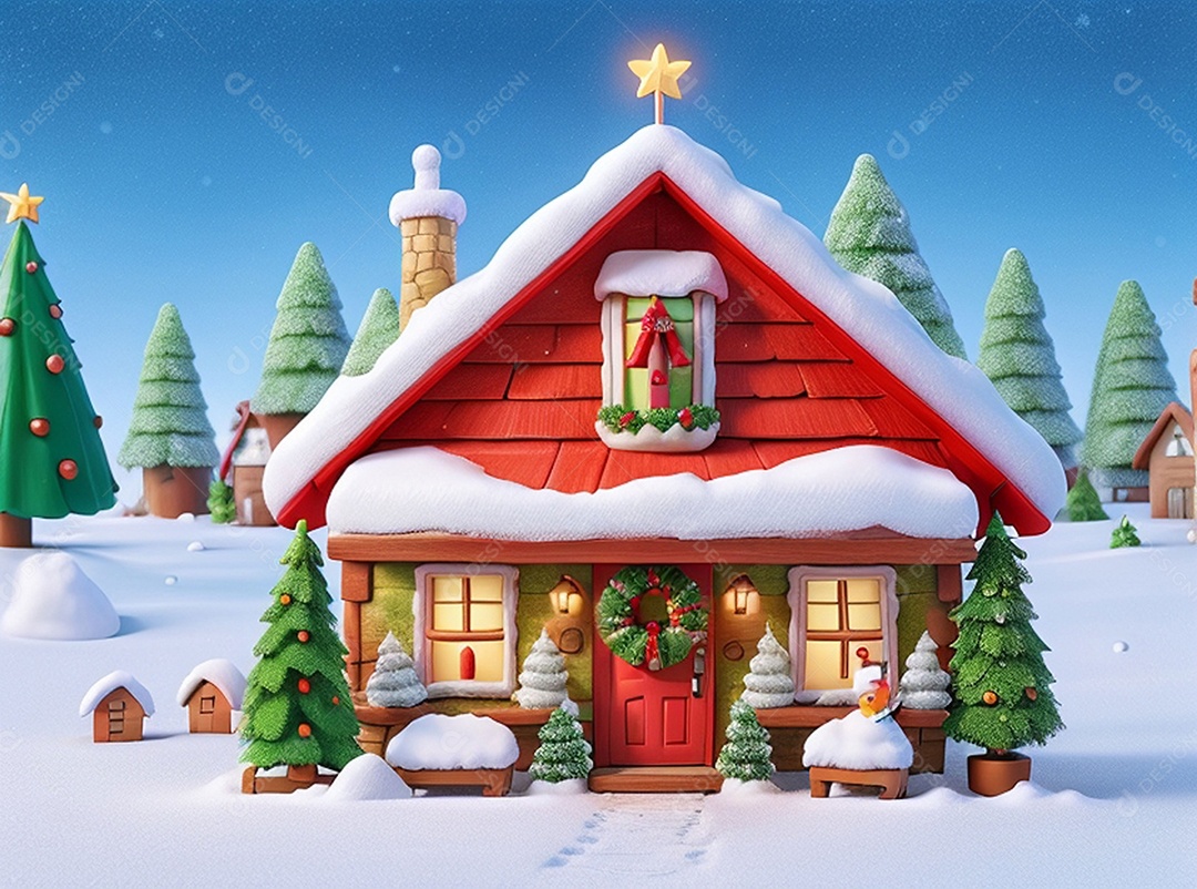 Ilustração casa decorada para natal