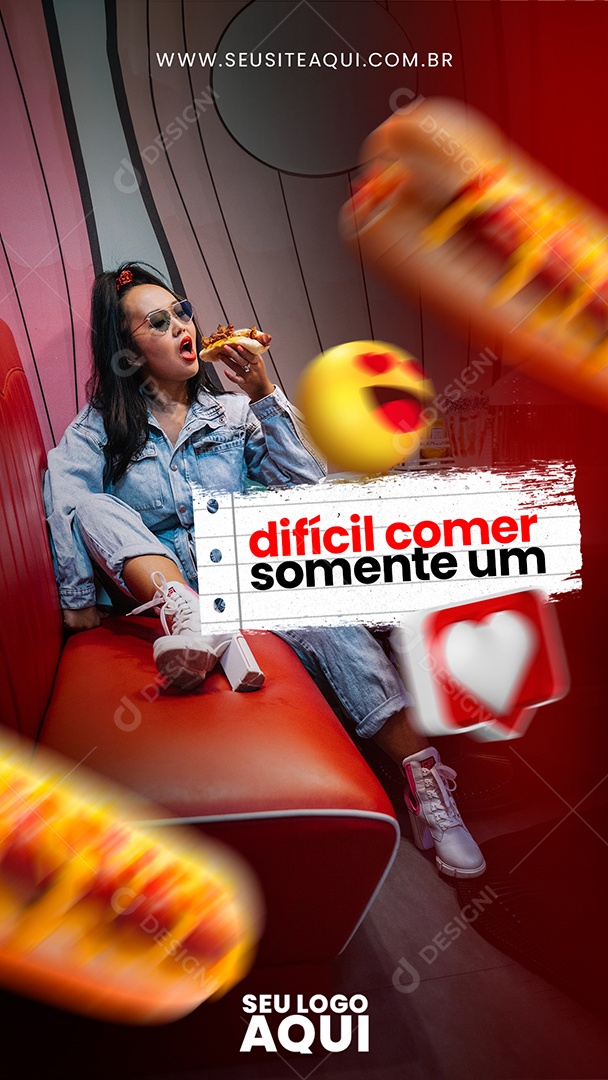 Story Difícil Comer Somente Um Hot Dog Social Media PSD Editável