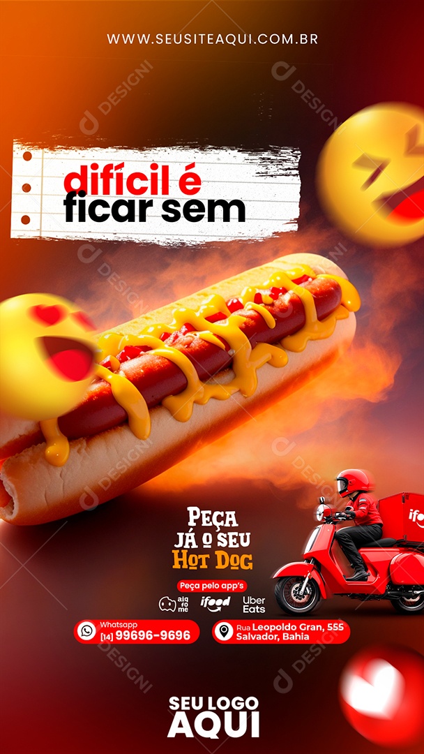Social Media Difícil é  Ficar Sem Hot Dog PSD Editável