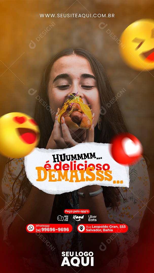 Story é Delicioso Demais Hot Dog Social Media PSD Editável
