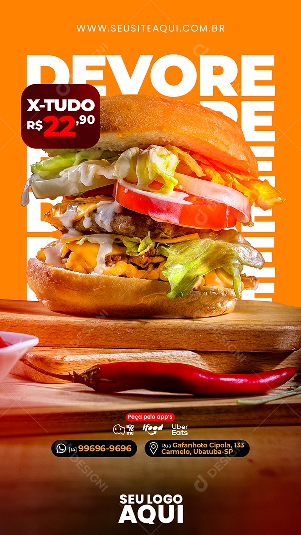 Story Devore X Tudo Hamburgueria Social Media PSD Editável
