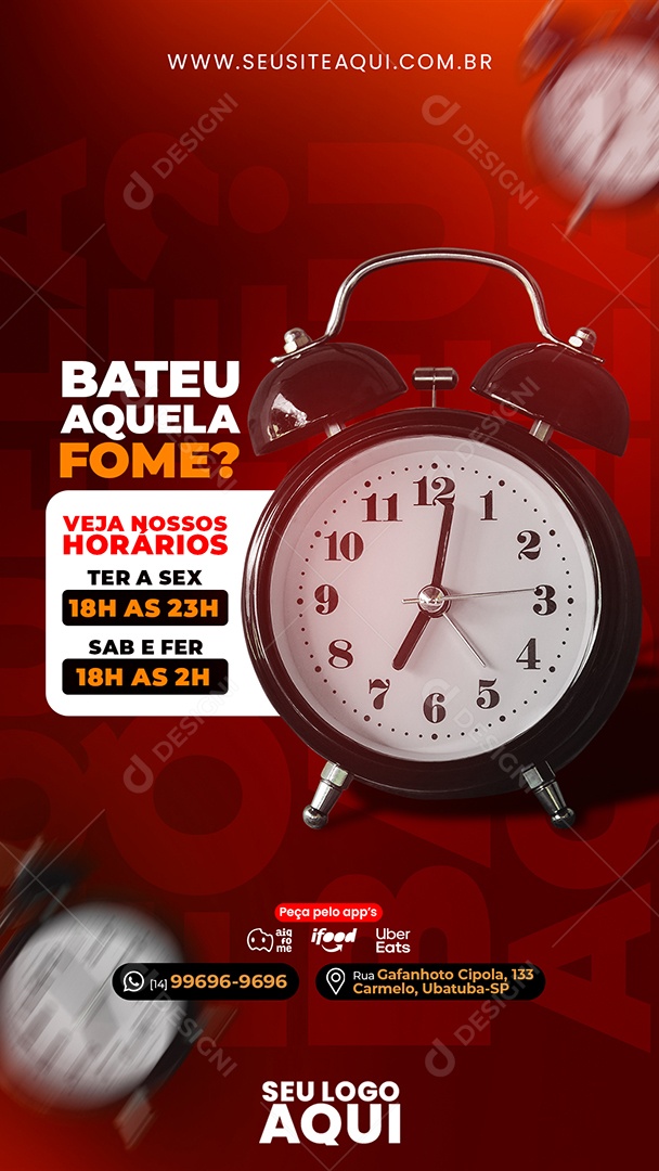 Social Media Story Bateu Aquela Fome Nossos Horários PSD Editável