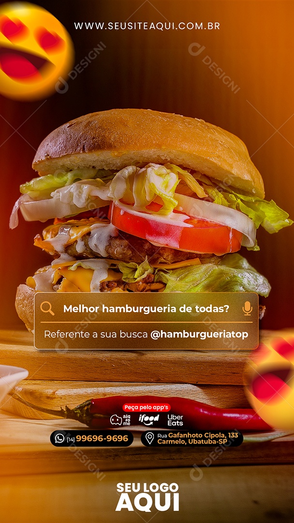 Story Melhor Hamburgueria De Todas Localização Social Media PSD Editável