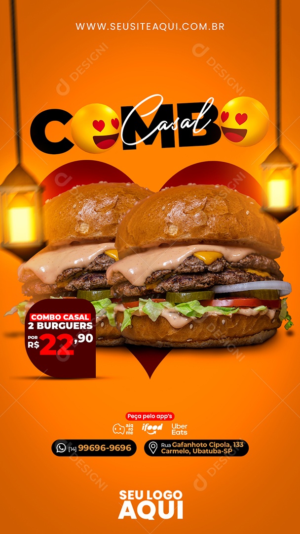 Social Media Story Combo Casal Hamburgueria PSD Editável