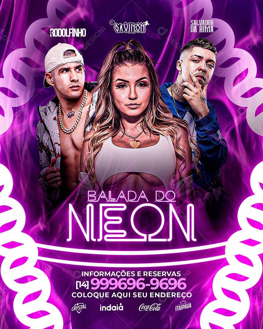Social Media Flyer Feed Balada Do Neon PSD Editável