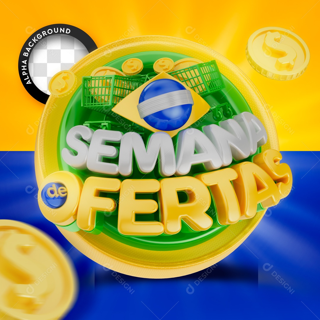 Selo 3D Semana De Ofertas Brasil Para Composição PSD