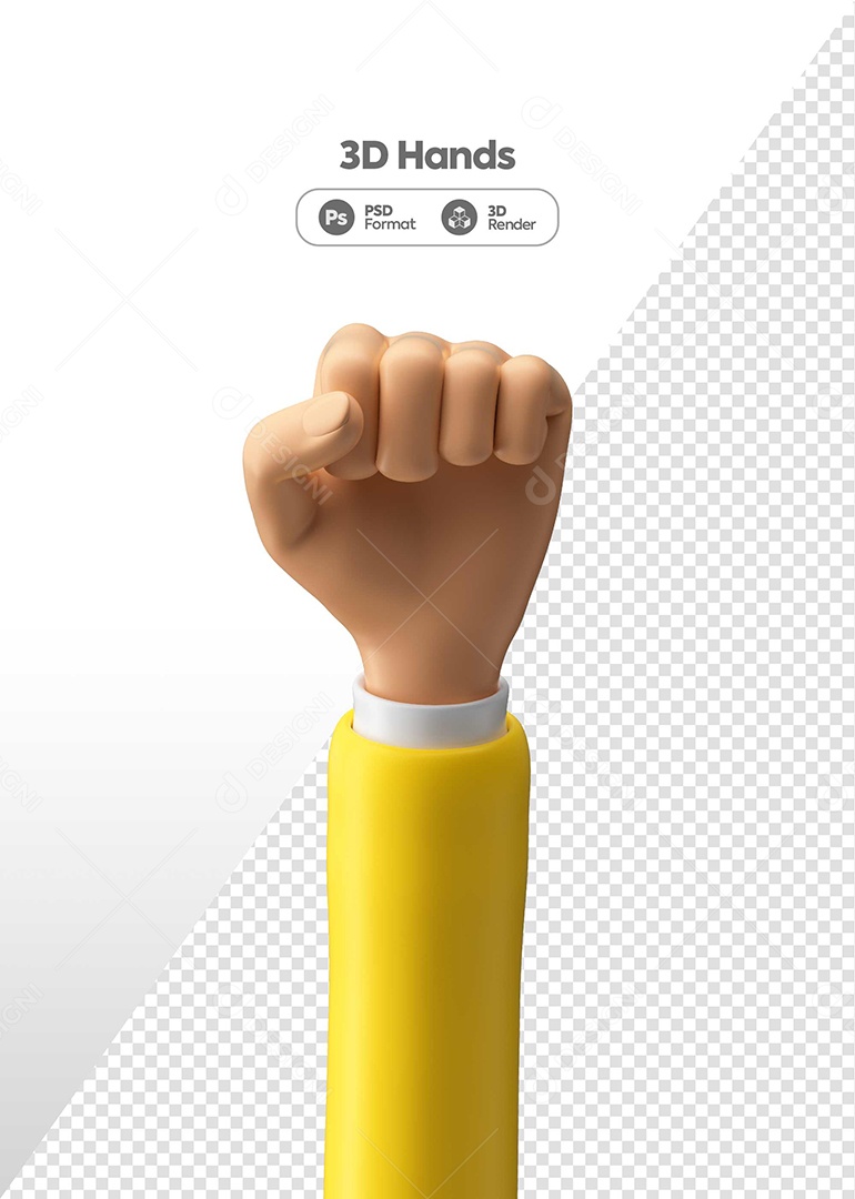 Elemento 3D Mão Fechada Setembro Amarelo Para Composição PSD