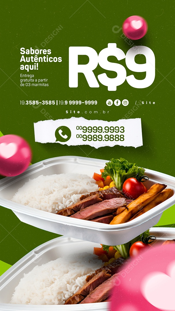 Story Restaurante Marmitaria Sabores Autênticos Aqui Social Media PSD Editável