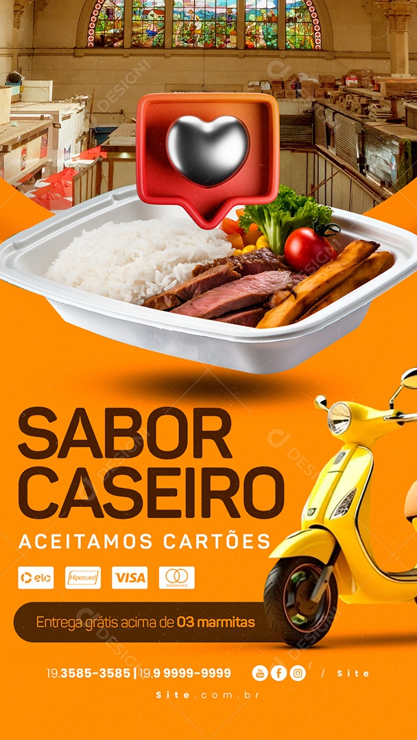 Story Sabor Caseiro Aceitamos Cartões Social Media PSD Editável