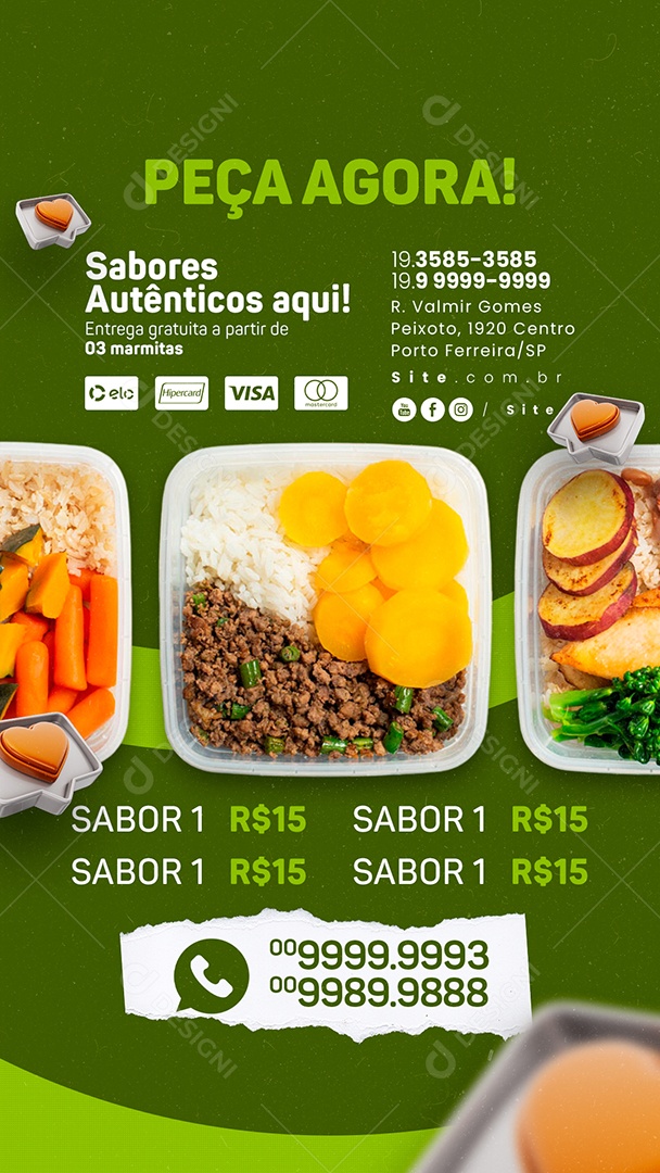 Story Restaurante Marmitaria Peça Agora Social Media PSD Editável