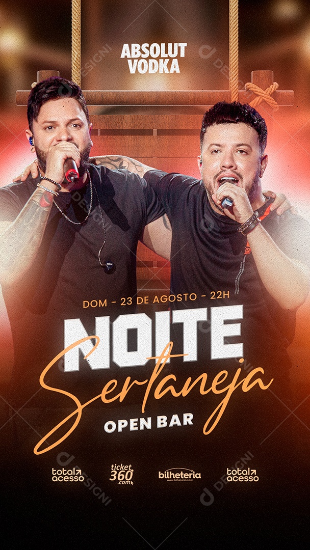 Story Flyer Noite Sertaneja Open Bar Diego & Victor Hugo Social Media PSD Editável