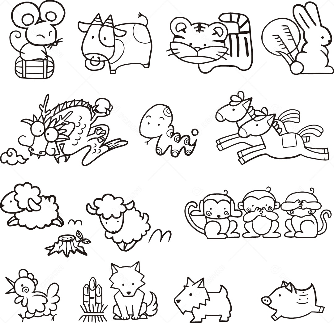 Conjuntos de Desenhos de Animais Vetor EPS