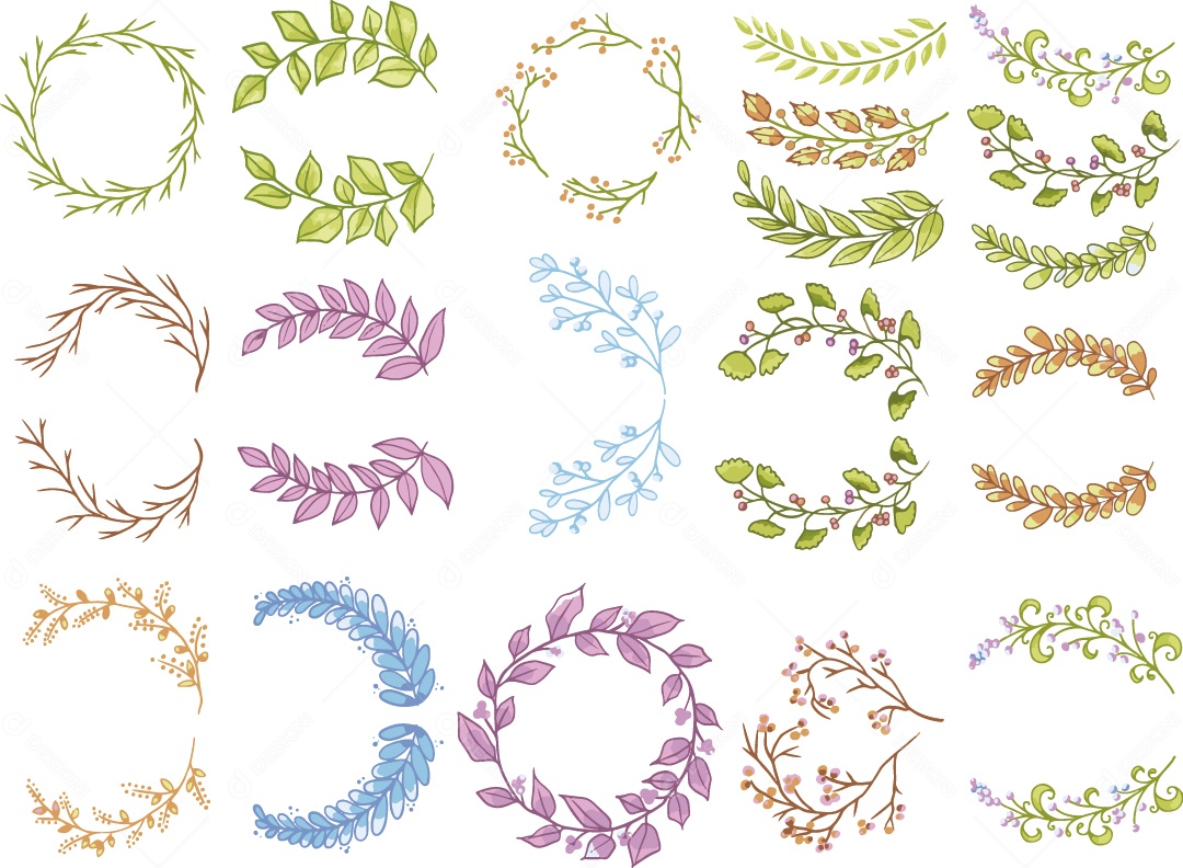 Conjunto de Desenho de Folhas Vetor EPS