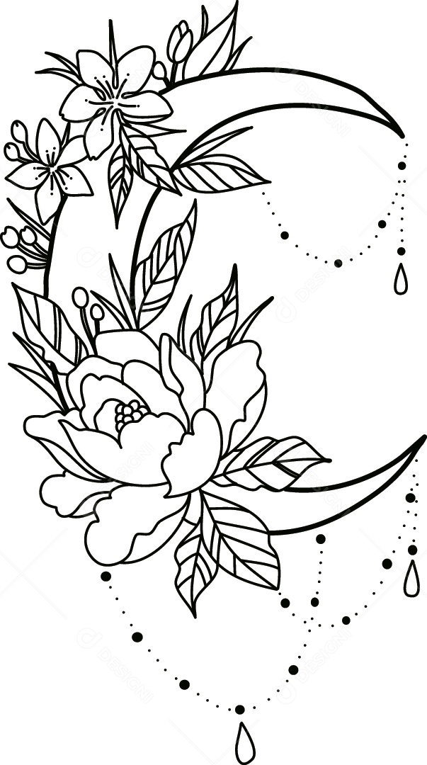 Lua Com Flores Desenho Vetor EPS