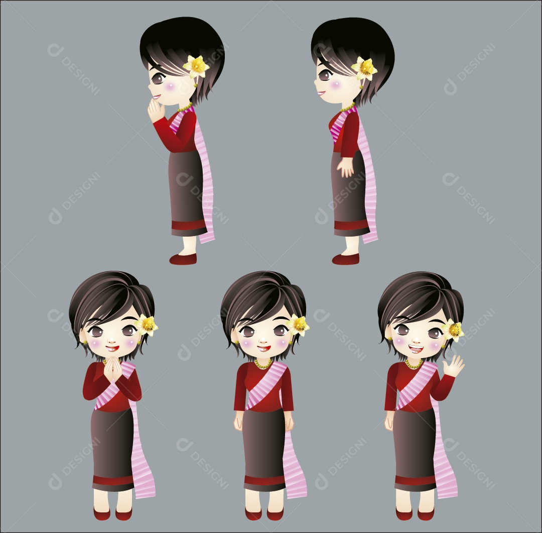 Garota Conjunto Ilustração Vetor EPS