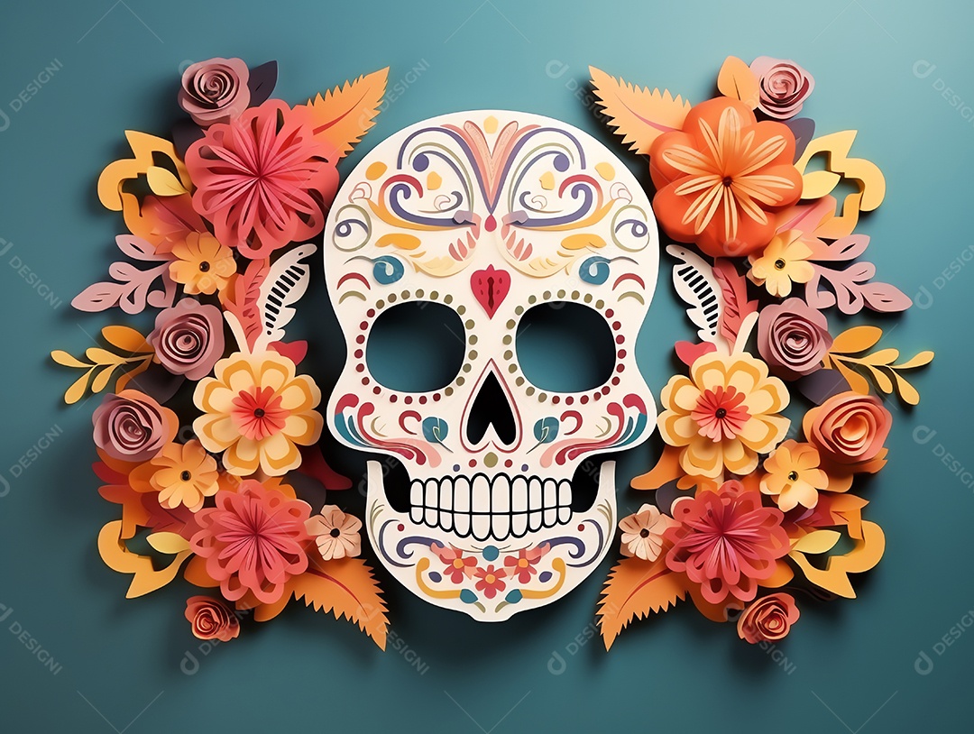 Celebração colorida do Dia de los muertos, feriado mexicano Dia dos Mortos, ornamentos de caveira