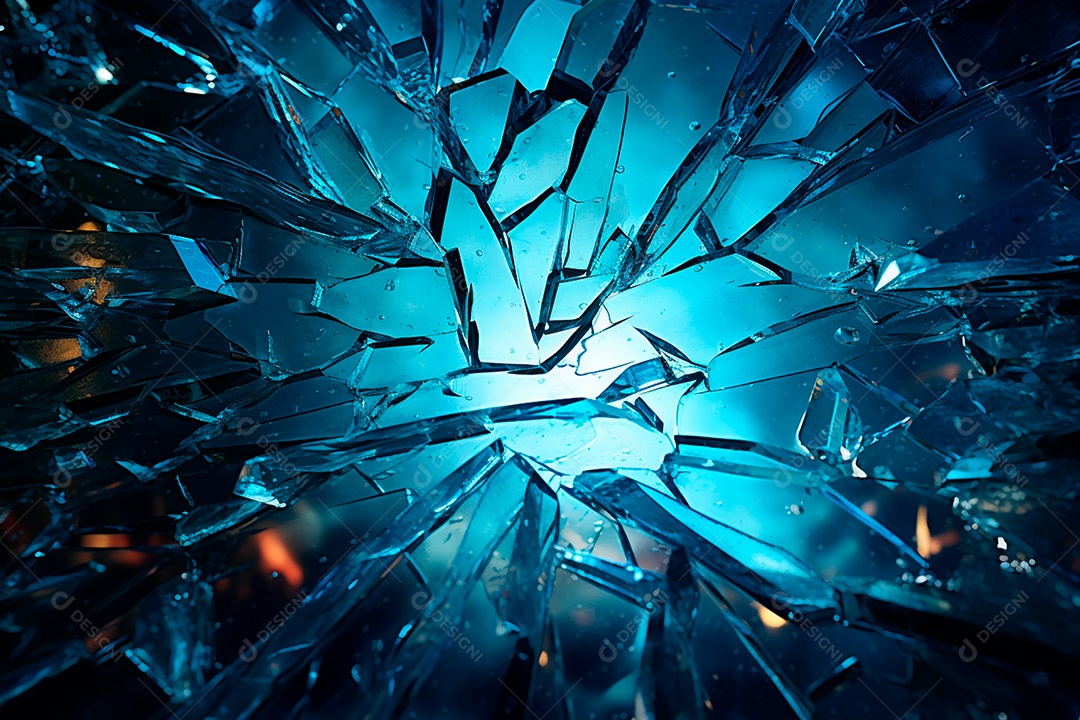Imagens de vidro quebrado, no estilo da arte de autodestruição, céu azul escuro