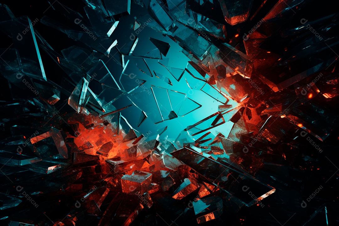 Imagens de vidro quebrado, no estilo da arte de autodestruição, céu azul escuro