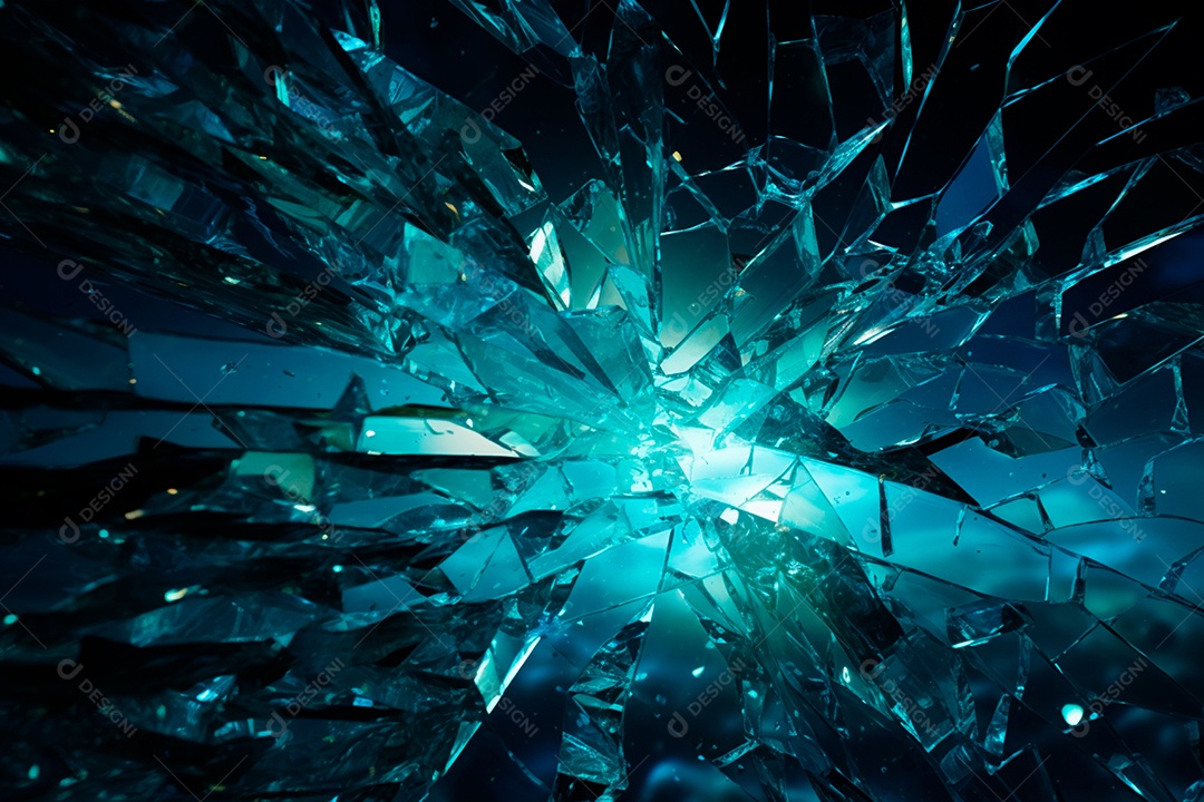 Imagens de vidro quebrado, no estilo da arte de autodestruição, céu azul escuro