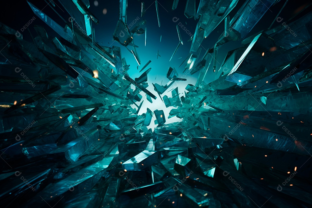 imagens de vidro quebrado, no estilo da arte de autodestruição, céu azul escuro