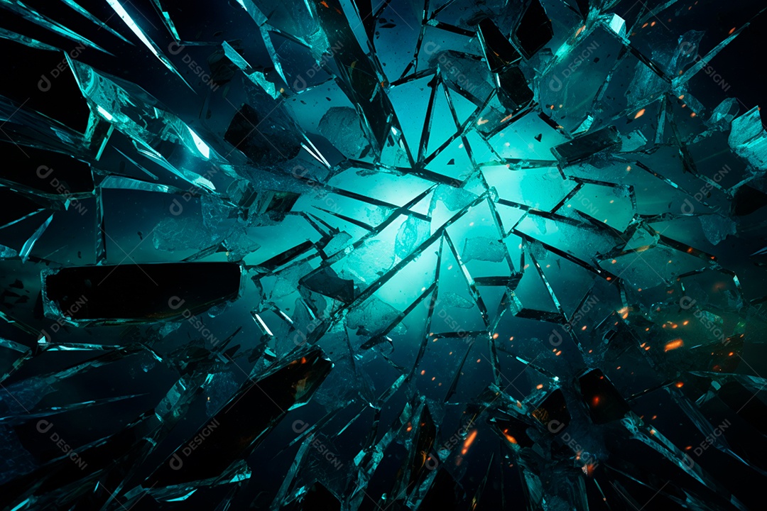 Imagens de vidro quebrado, no estilo da arte de autodestruição, céu azul escuro