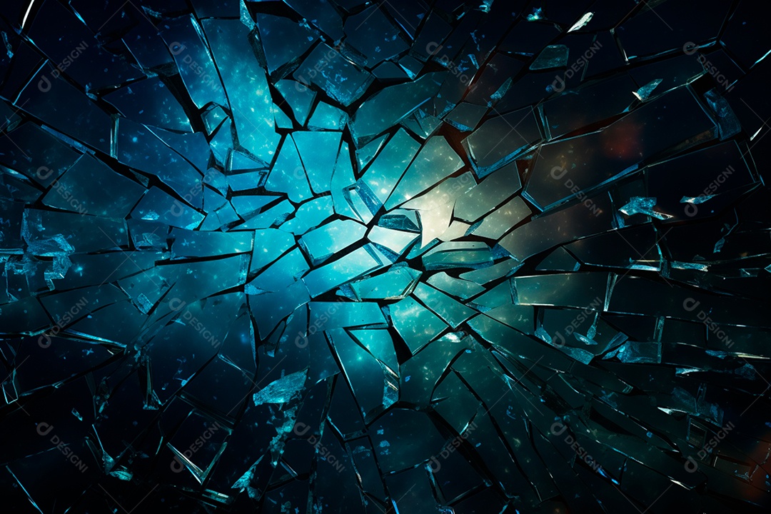 Imagens de vidro quebrado, no estilo da arte de autodestruição, céu azul escuro
