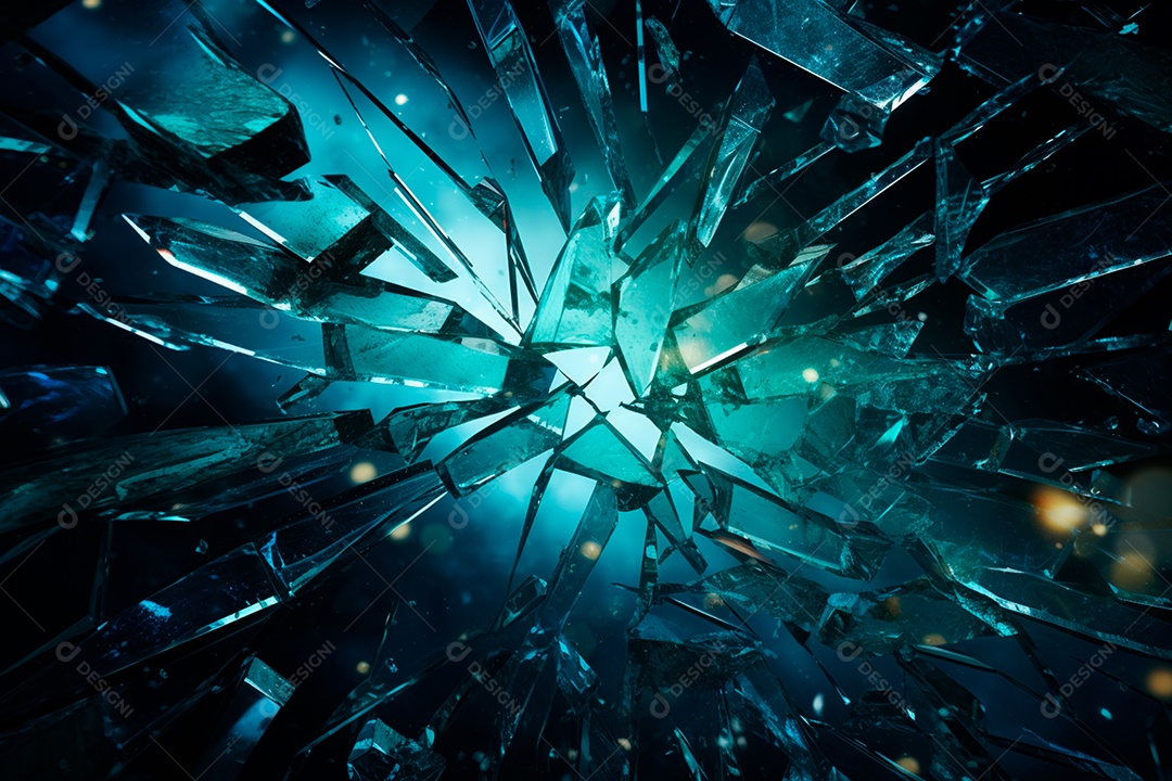 Imagens de vidro quebrado, no estilo da arte de autodestruição, céu azul escuro