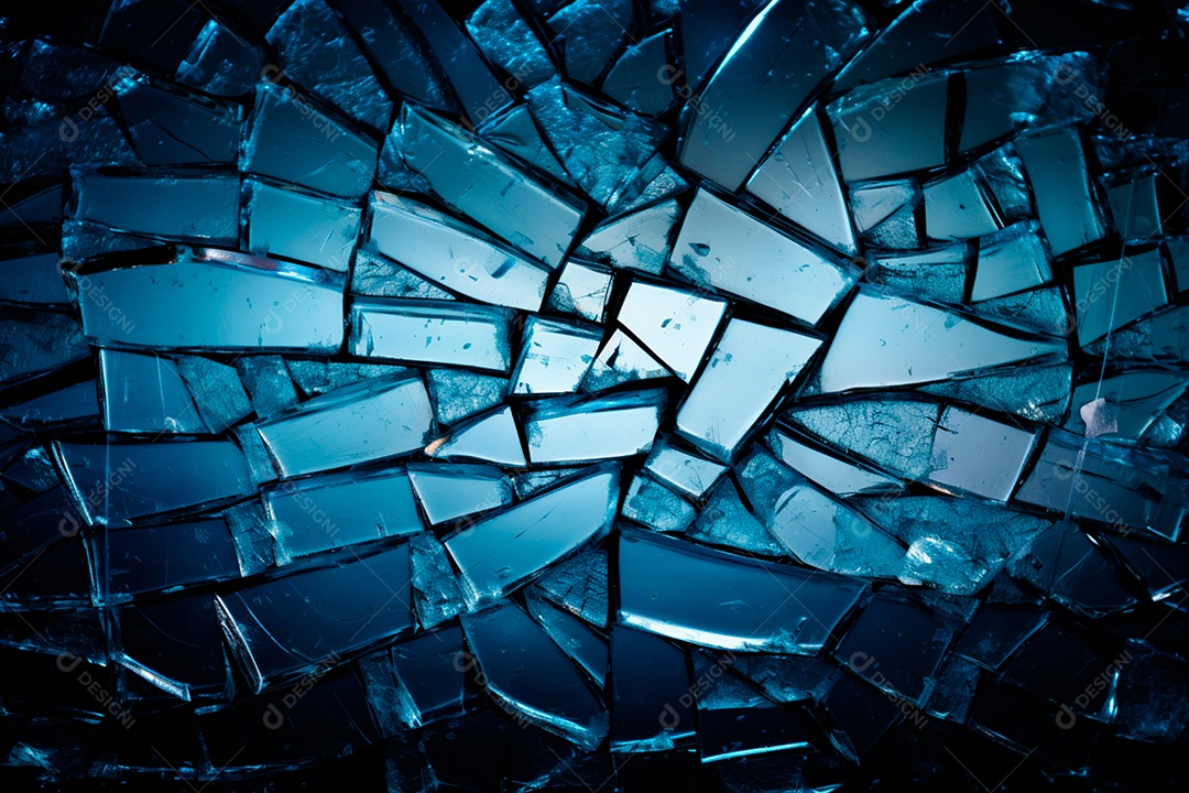 Imagens de vidro quebrado, no estilo da arte de autodestruição, céu azul escuro