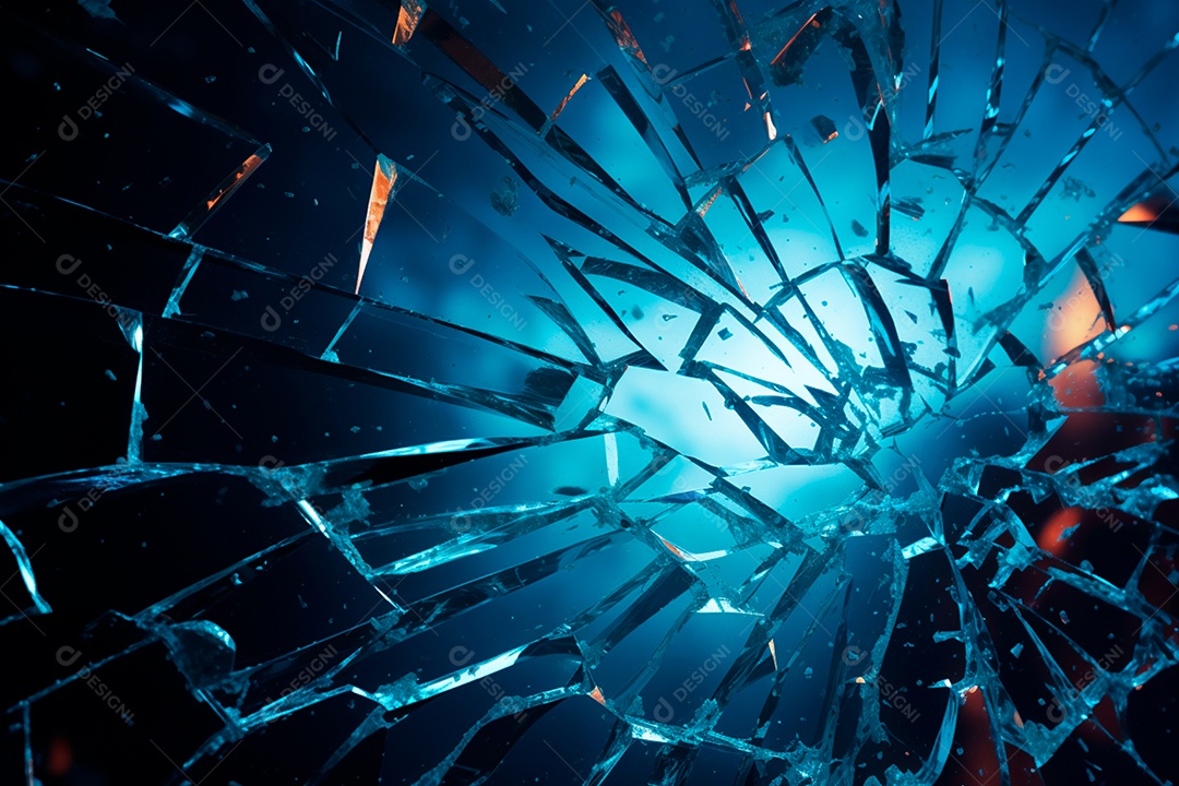 Imagens de vidro quebrado, no estilo da arte de autodestruição, céu azul escuro
