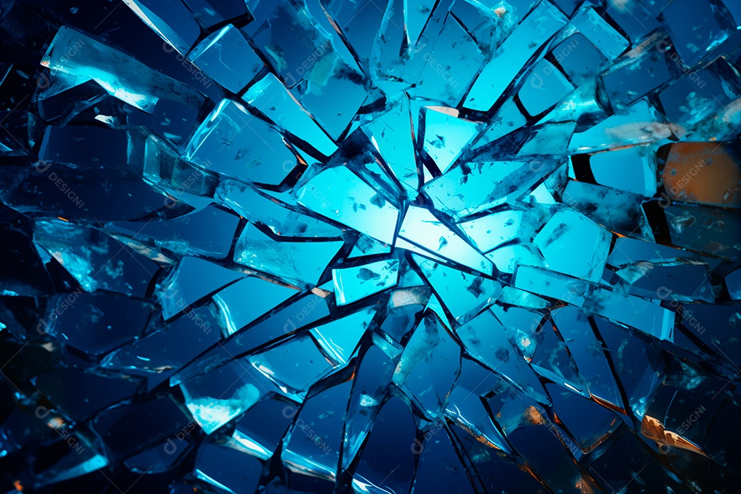 Imagens de vidro quebrado, no estilo da arte de autodestruição, céu azul escuro