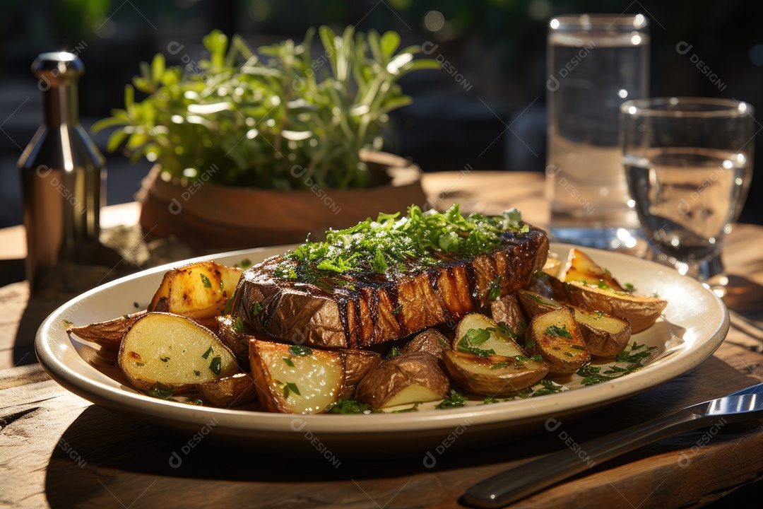 Deliciosas batatas crocantes sobre a mesa