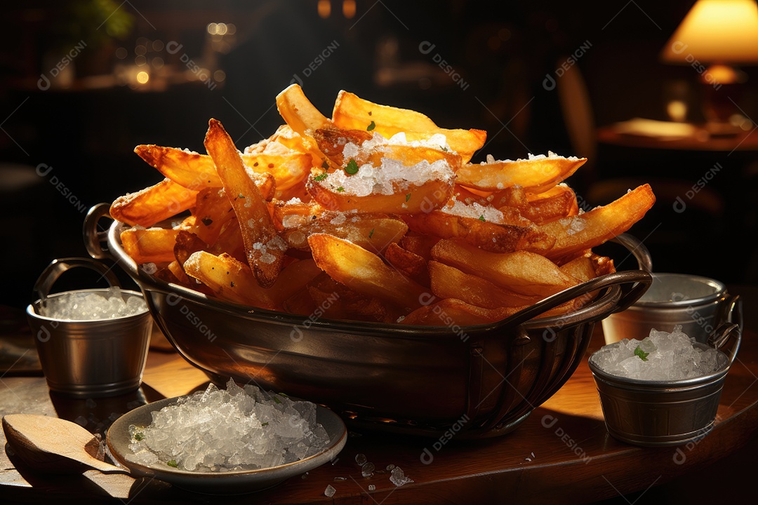 Deliciosas batatas crocantes sobre a mesa