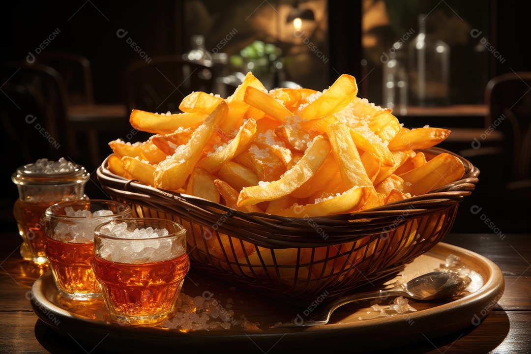 Deliciosas batatas crocantes sobre a mesa