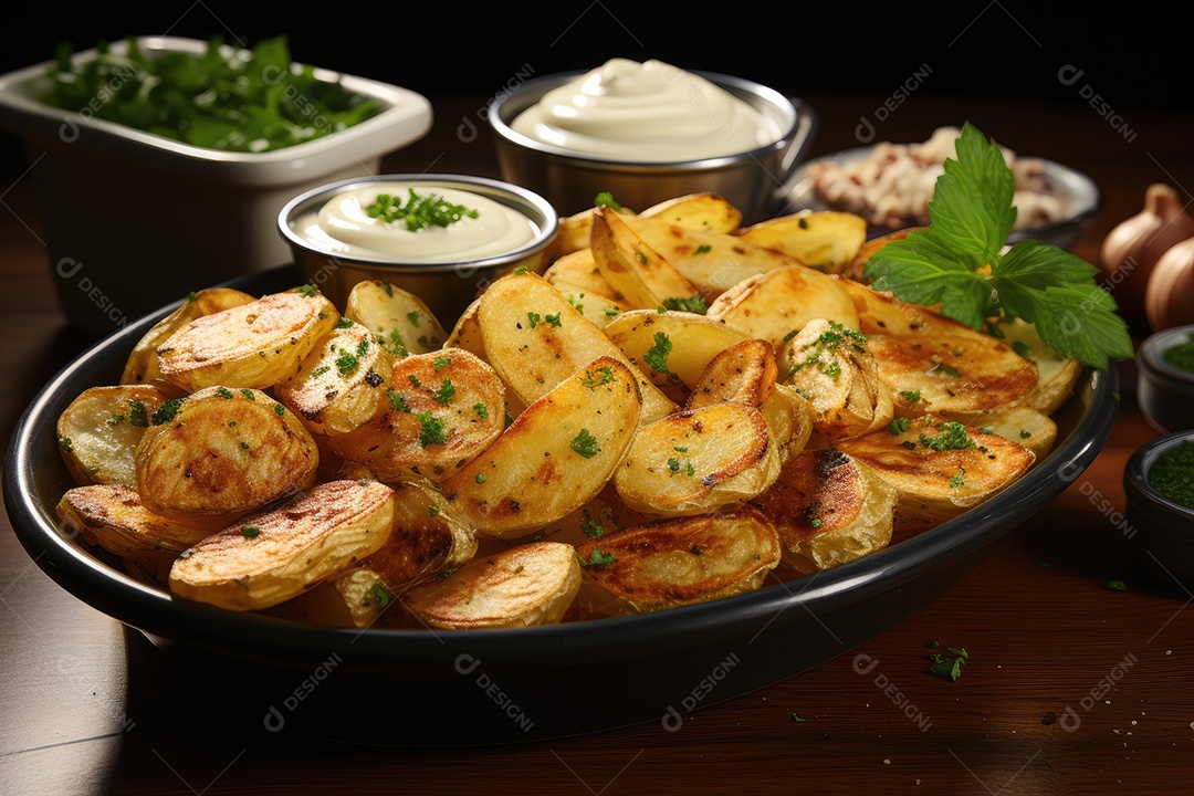 Deliciosas batatas crocantes sobre a mesa