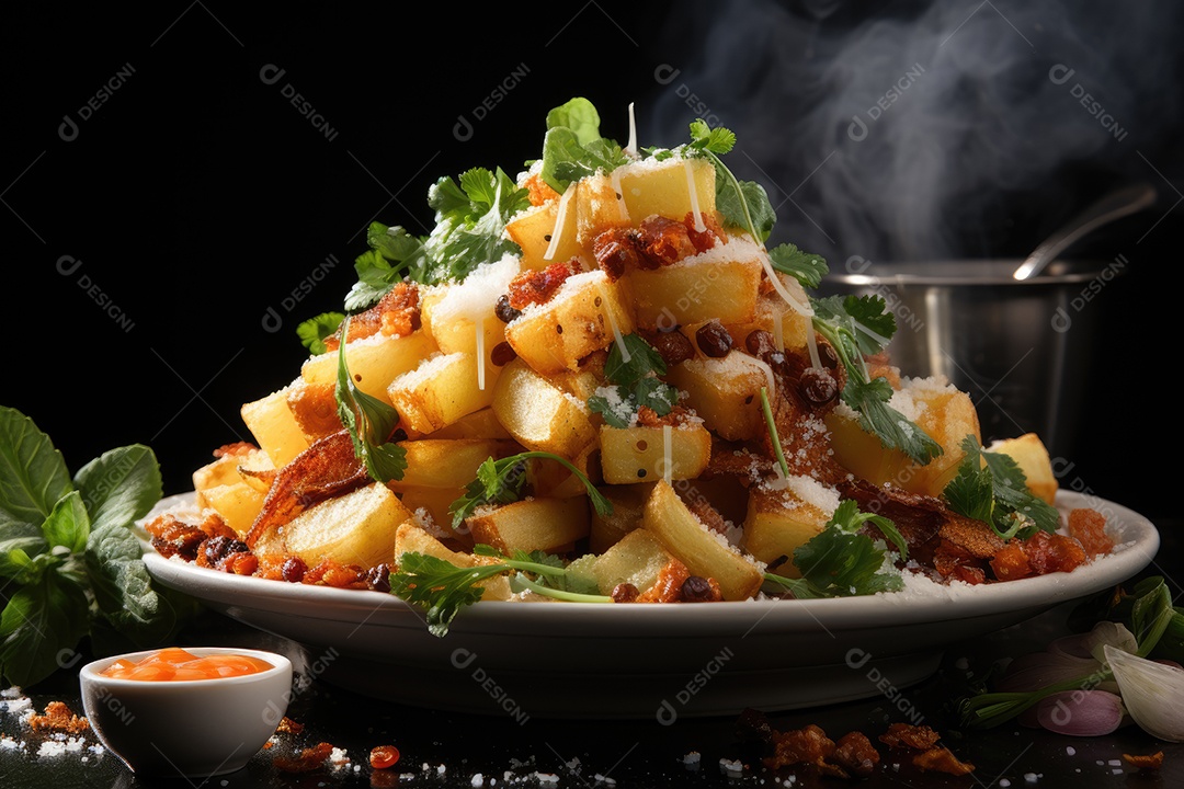 Deliciosas batatas crocantes sobre a mesa