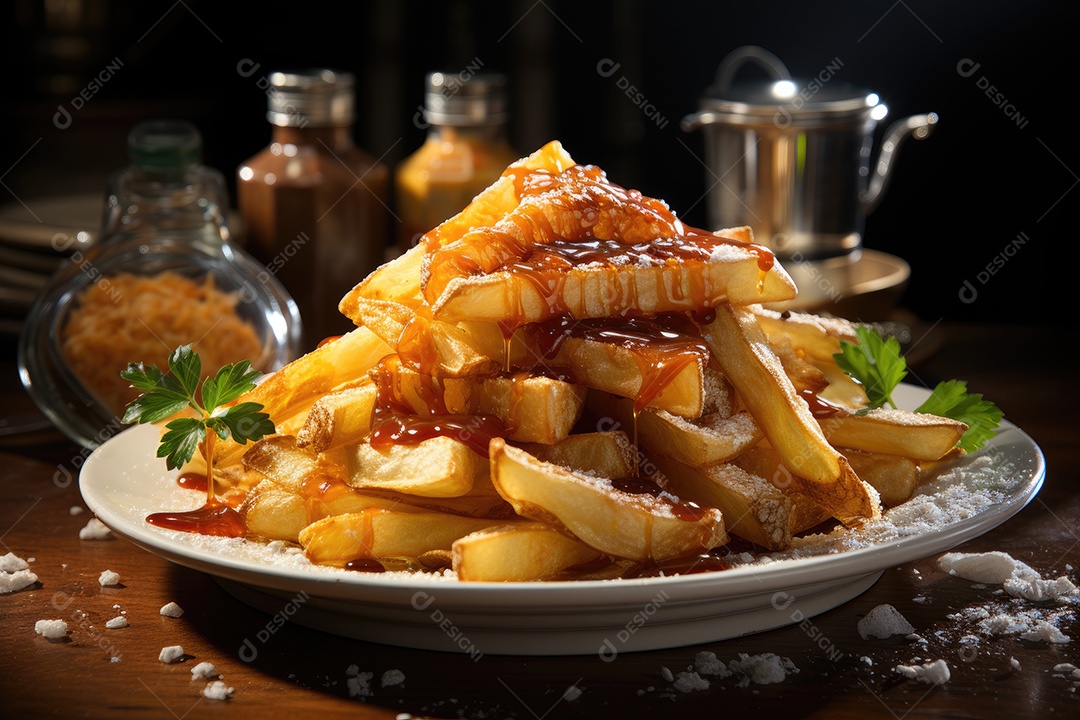 Deliciosas batatas crocantes sobre a mesa