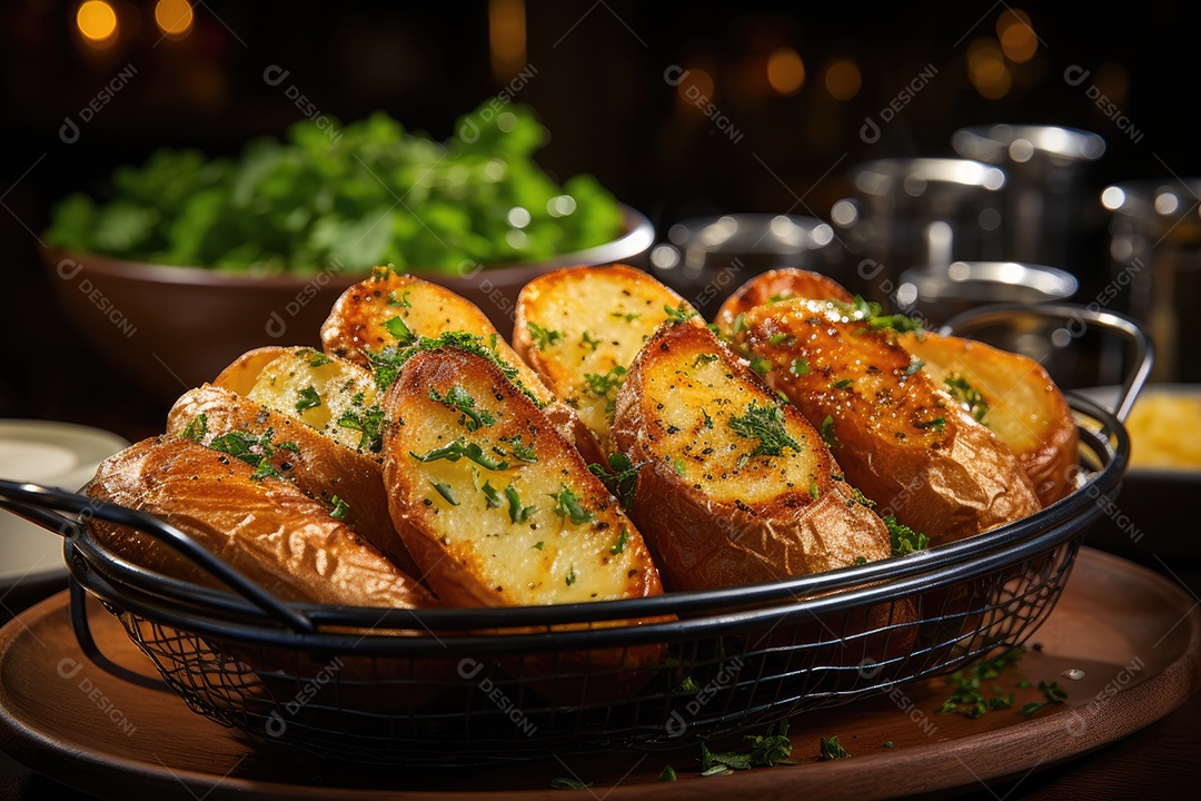 Deliciosas batatas crocantes sobre a mesa
