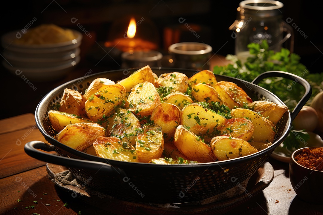 Deliciosas batatas crocantes sobre a mesa