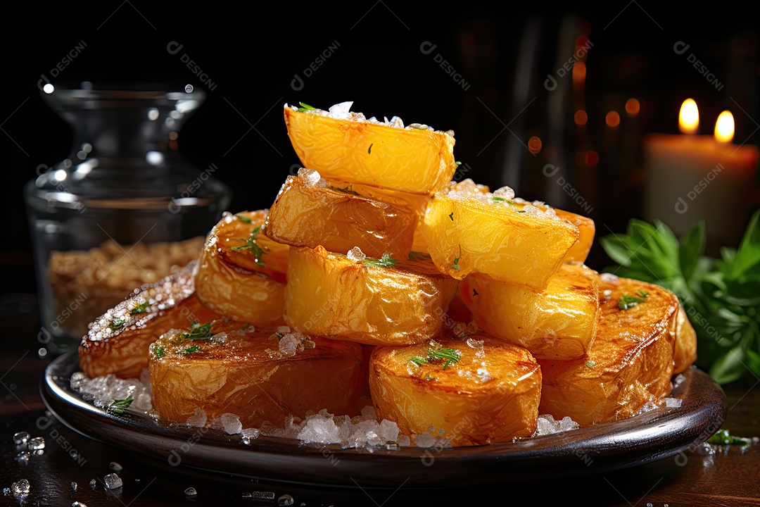 Deliciosas batatas crocantes sobre a mesa