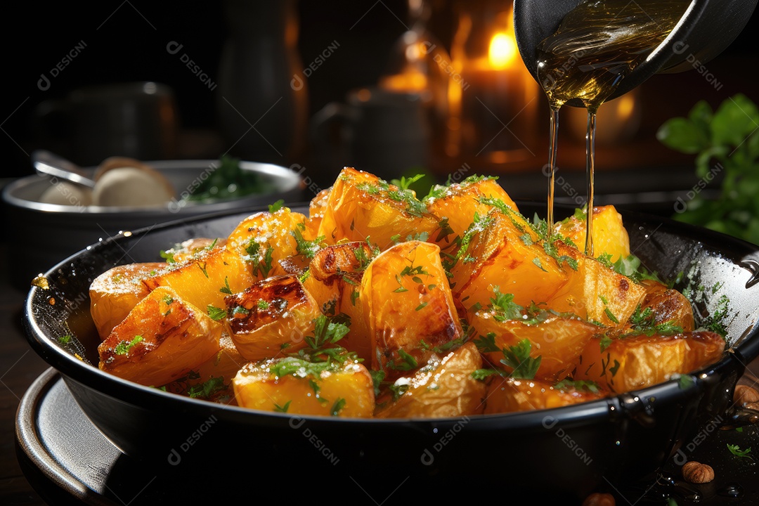 Deliciosas batatas crocantes sobre a mesa